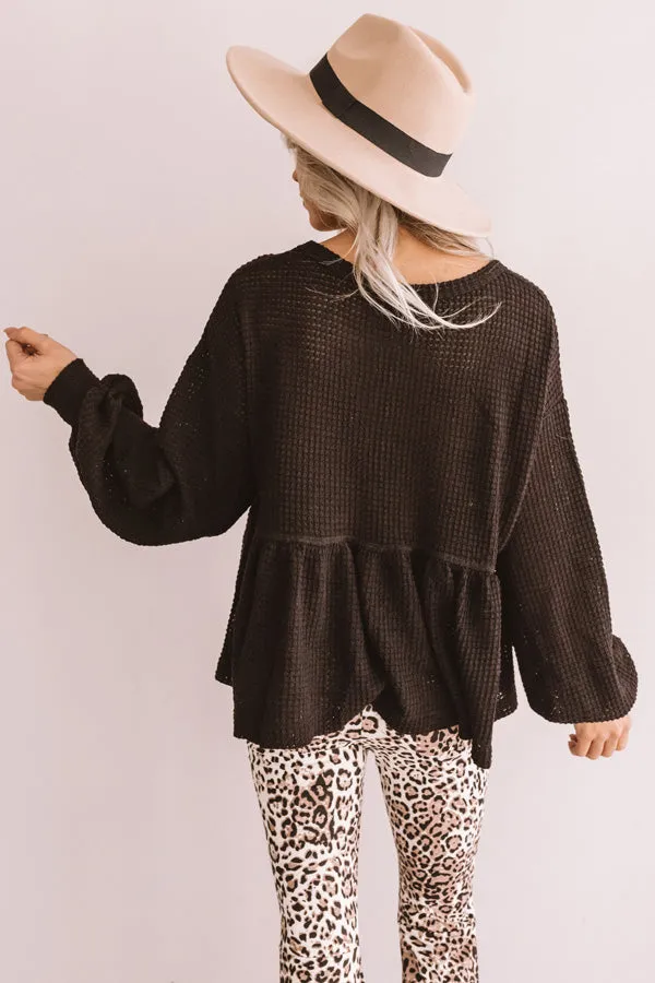 Bring It On Waffle Knit Shift Top In Black