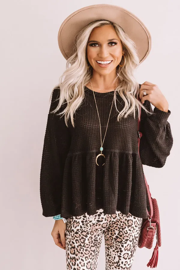 Bring It On Waffle Knit Shift Top In Black