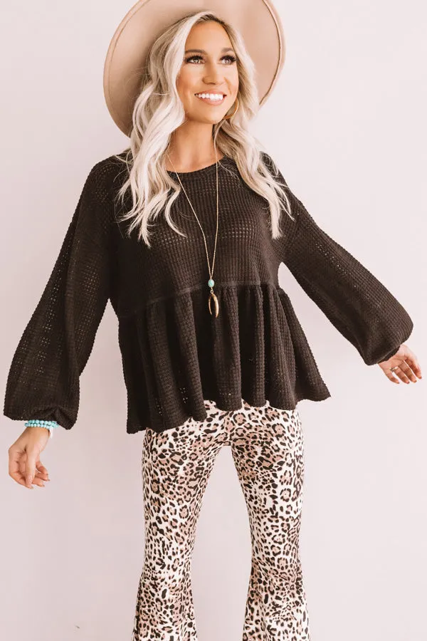 Bring It On Waffle Knit Shift Top In Black