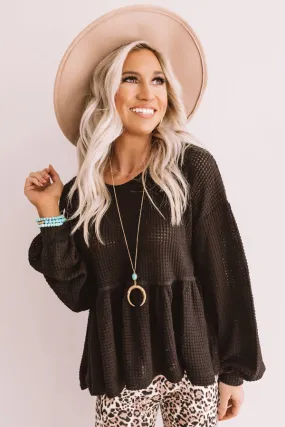 Bring It On Waffle Knit Shift Top In Black