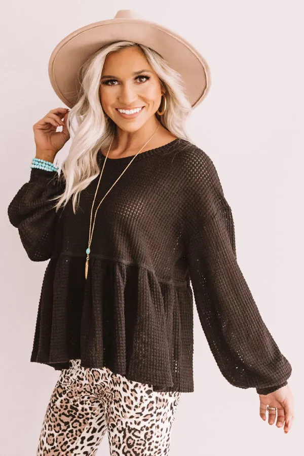 Bring It On Waffle Knit Shift Top In Black