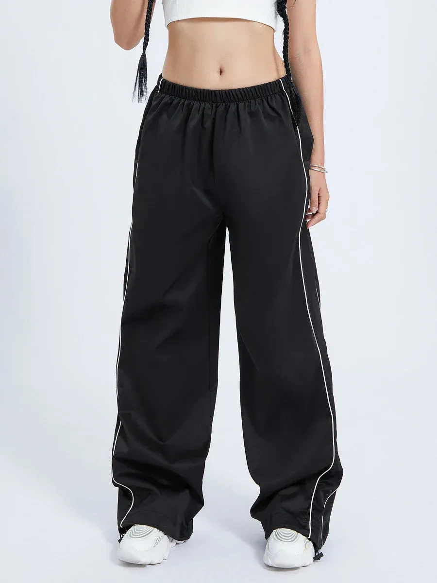 Cargo Casual Solid Color Elastic Waist Wide Leg Joggers Trousers with Pockets for Streetwear Loose Pants