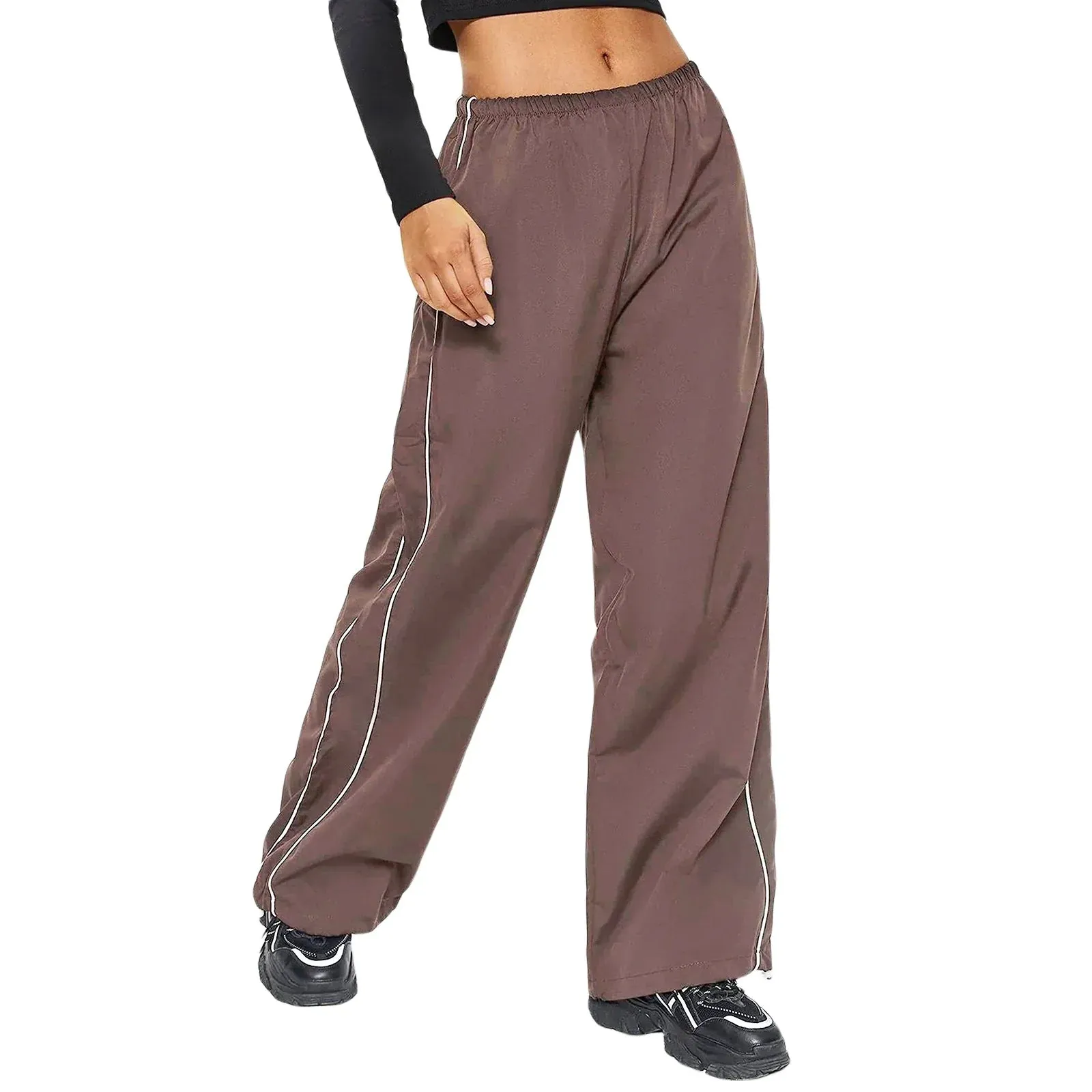 Cargo Casual Solid Color Elastic Waist Wide Leg Joggers Trousers with Pockets for Streetwear Loose Pants