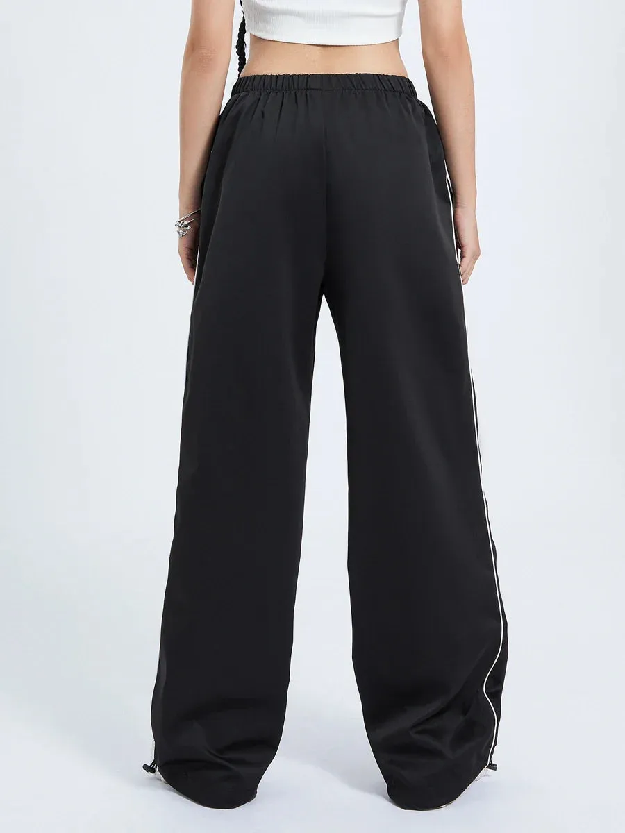 Cargo Casual Solid Color Elastic Waist Wide Leg Joggers Trousers with Pockets for Streetwear Loose Pants