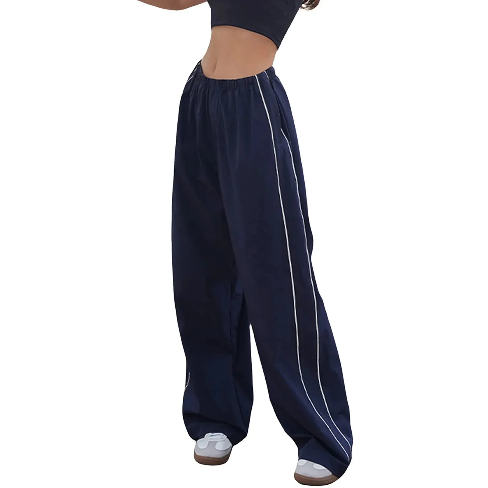Cargo Casual Solid Color Elastic Waist Wide Leg Joggers Trousers with Pockets for Streetwear Loose Pants