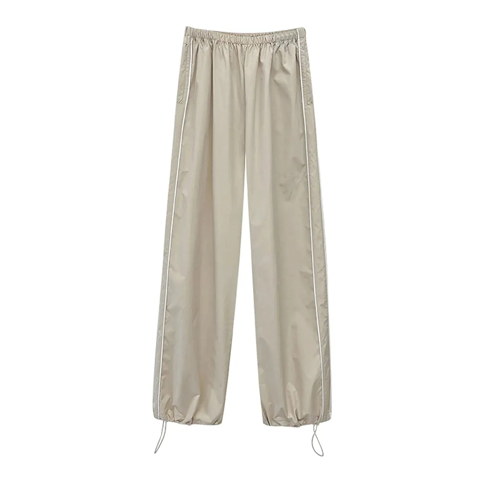 Cargo Casual Solid Color Elastic Waist Wide Leg Joggers Trousers with Pockets for Streetwear Loose Pants