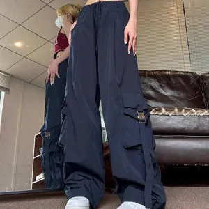 Cargo Streetwear Hip Hop Joggers Casual Baggy Solid Color Sweat Drawstring Loose Wide Leg Women‘s Pants