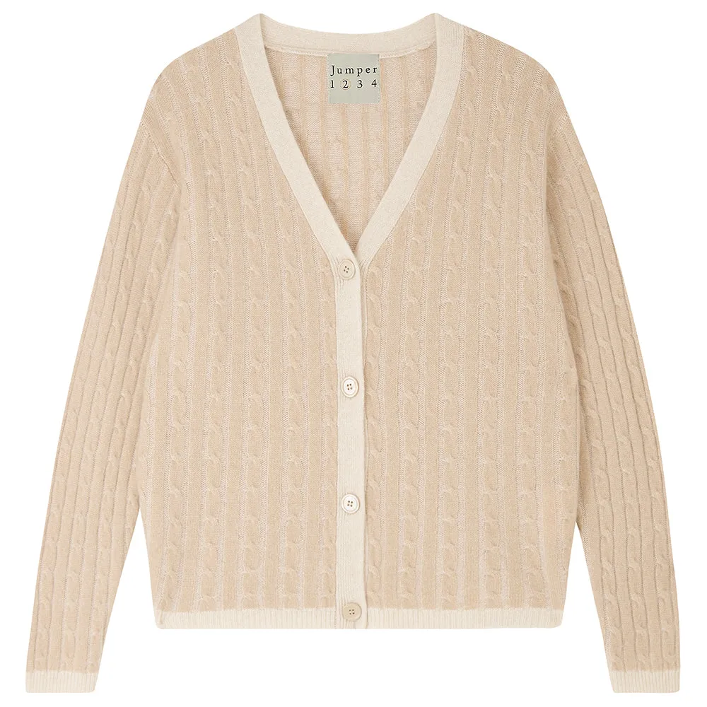 Cashmere Cable Cardigan in Oatmeal and Wheat
