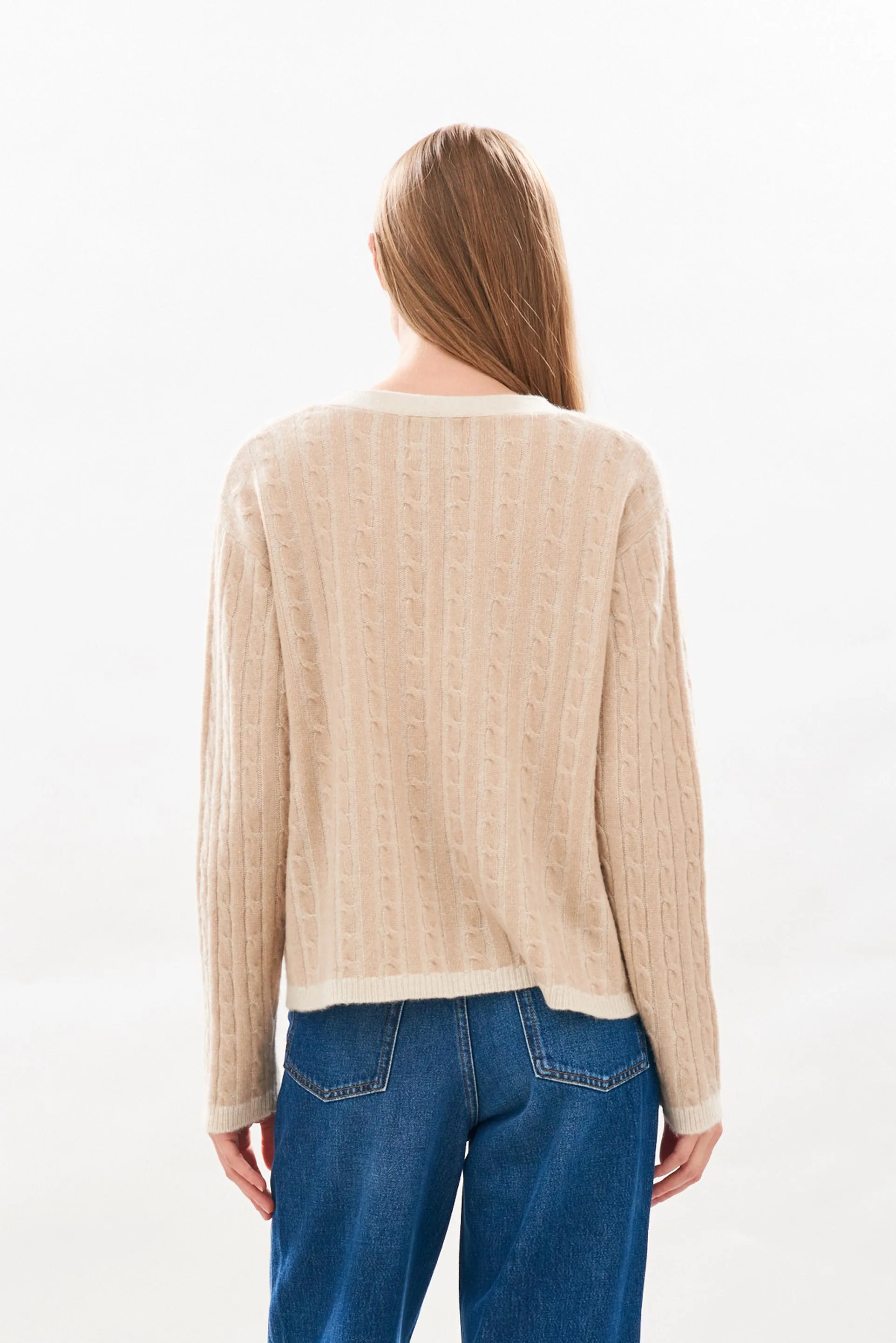 Cashmere Cable Cardigan in Oatmeal and Wheat