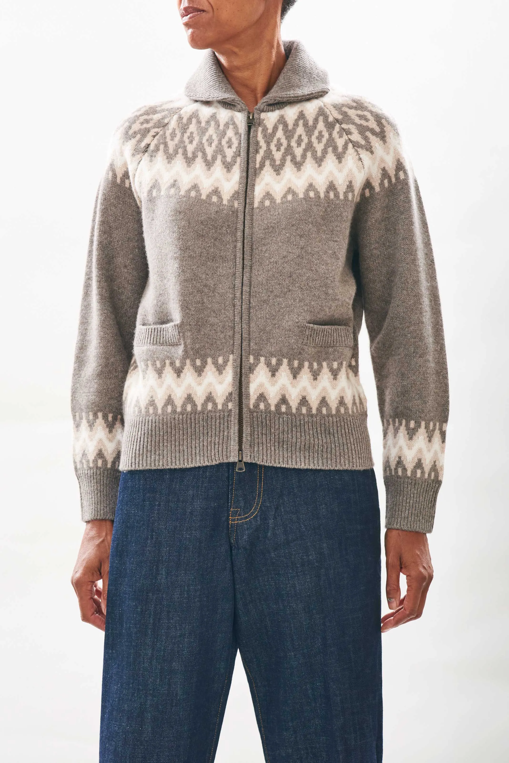 Cashmere Wool Ski Zip Up in Moose