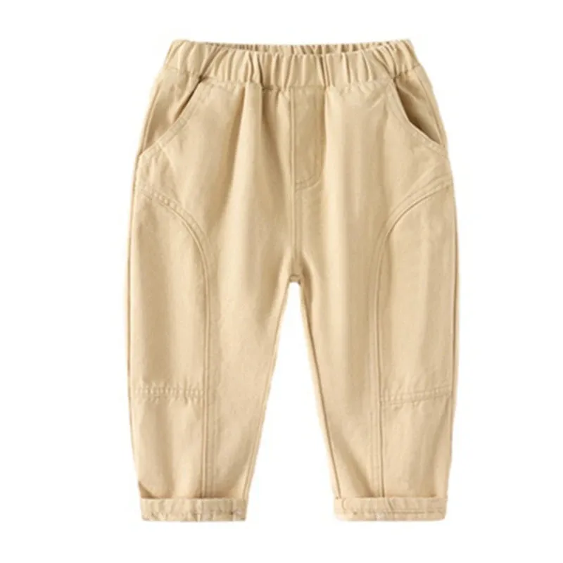 Children Kids Boys Pants Spring Autumn Baby Boy Cotton Washed Casual Trousers Elastic Waist Straight Solid Color Pant 2-8Years