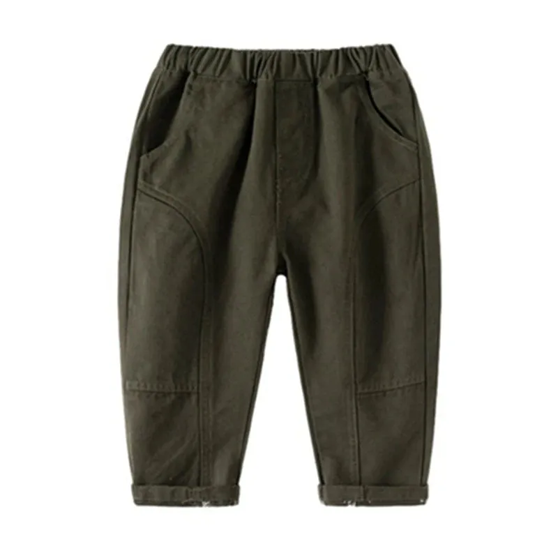 Children Kids Boys Pants Spring Autumn Baby Boy Cotton Washed Casual Trousers Elastic Waist Straight Solid Color Pant 2-8Years