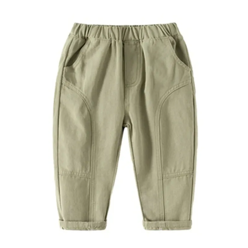 Children Kids Boys Pants Spring Autumn Baby Boy Cotton Washed Casual Trousers Elastic Waist Straight Solid Color Pant 2-8Years
