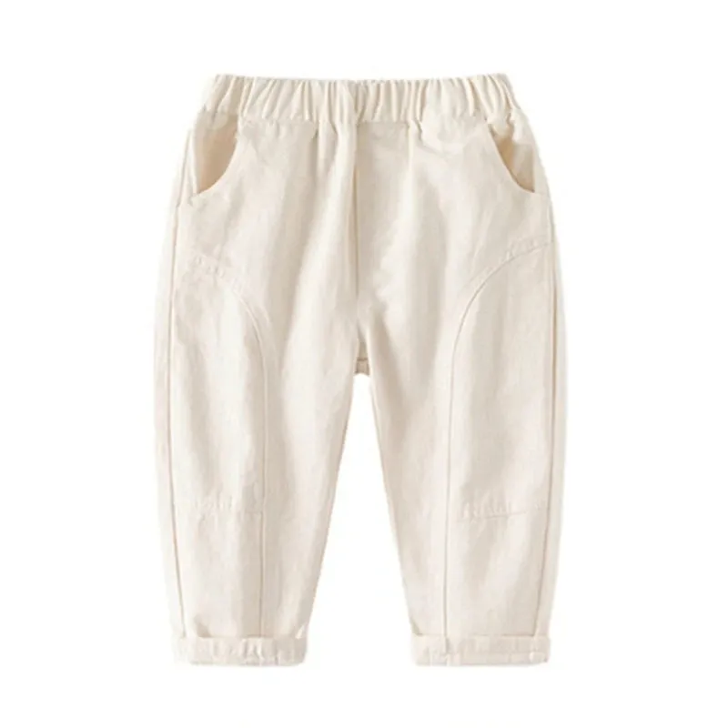 Children Kids Boys Pants Spring Autumn Baby Boy Cotton Washed Casual Trousers Elastic Waist Straight Solid Color Pant 2-8Years
