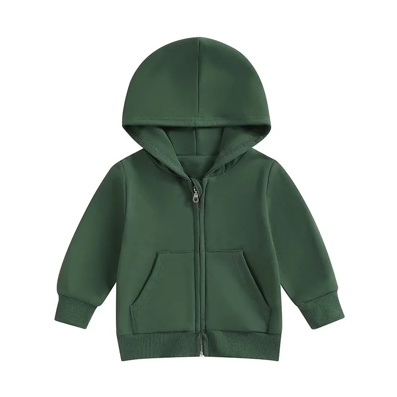 Children s Winter Warm Fleece Lined Hooded Jacket with Zipper Closure Solid Color Long Sleeve Coat for Boys and Girls Toddler