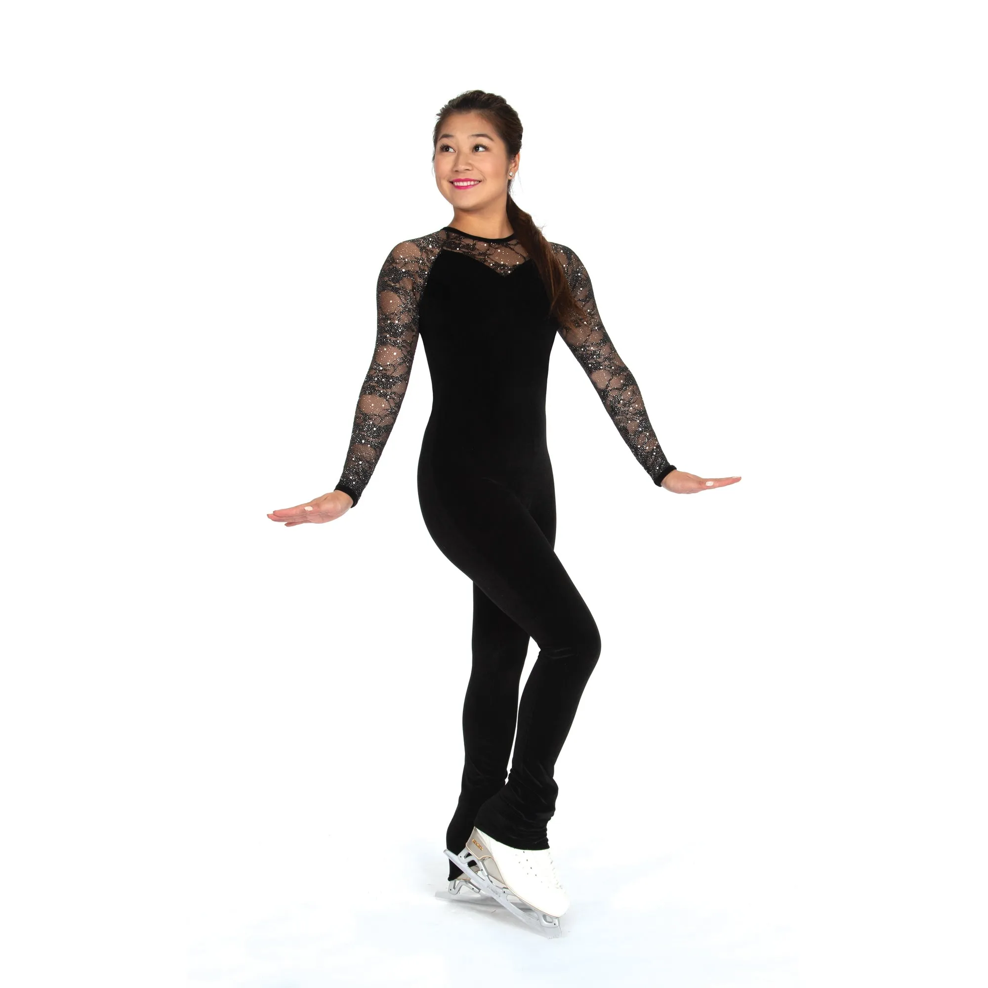 Competition Figure Skating Black Glitter Lace 1-Piece
