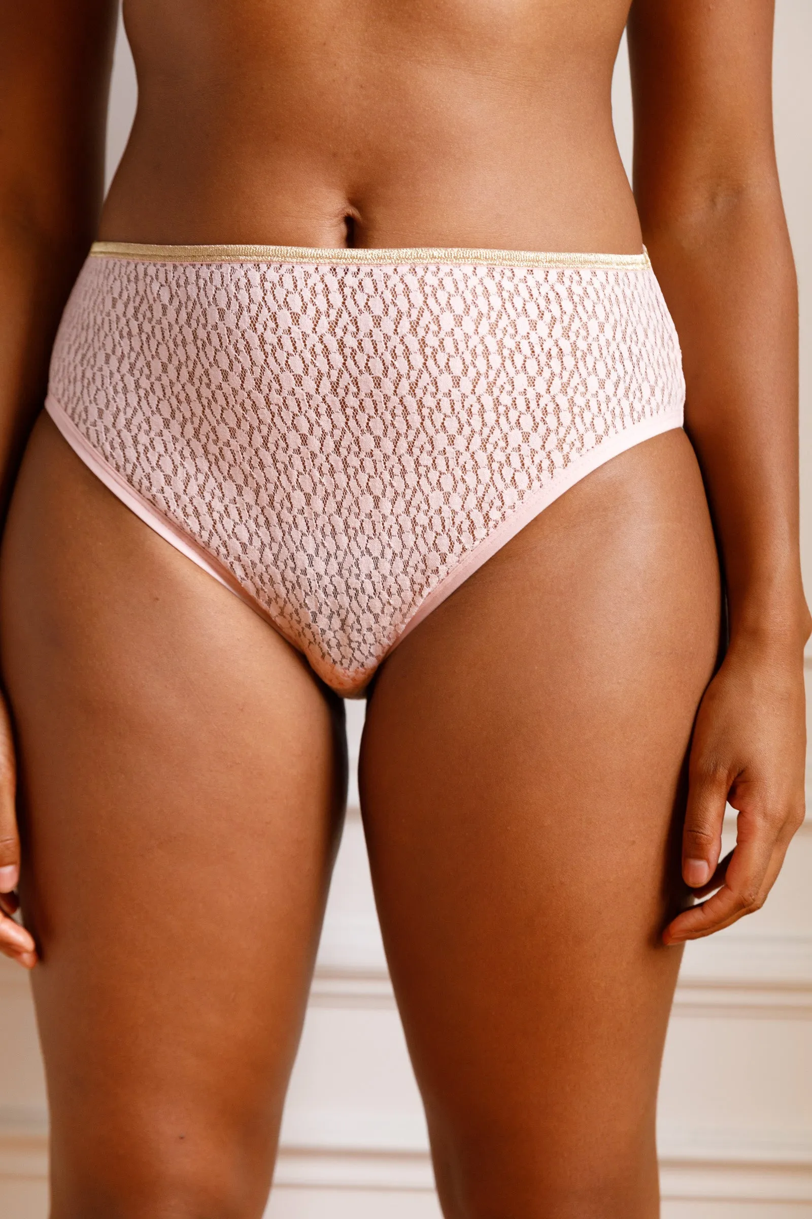Culotte Taille Haute Dentelle - Rose Lurex