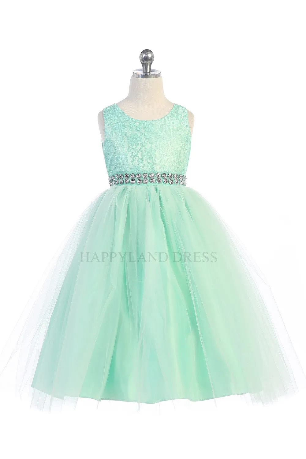 D3245 Lilac Lace & Tulle Dress w/ Rhinestone Belt