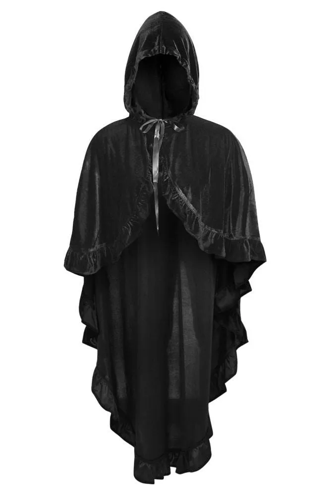 Daisy Corsets Black Velvet Hooded Ruffle Cape