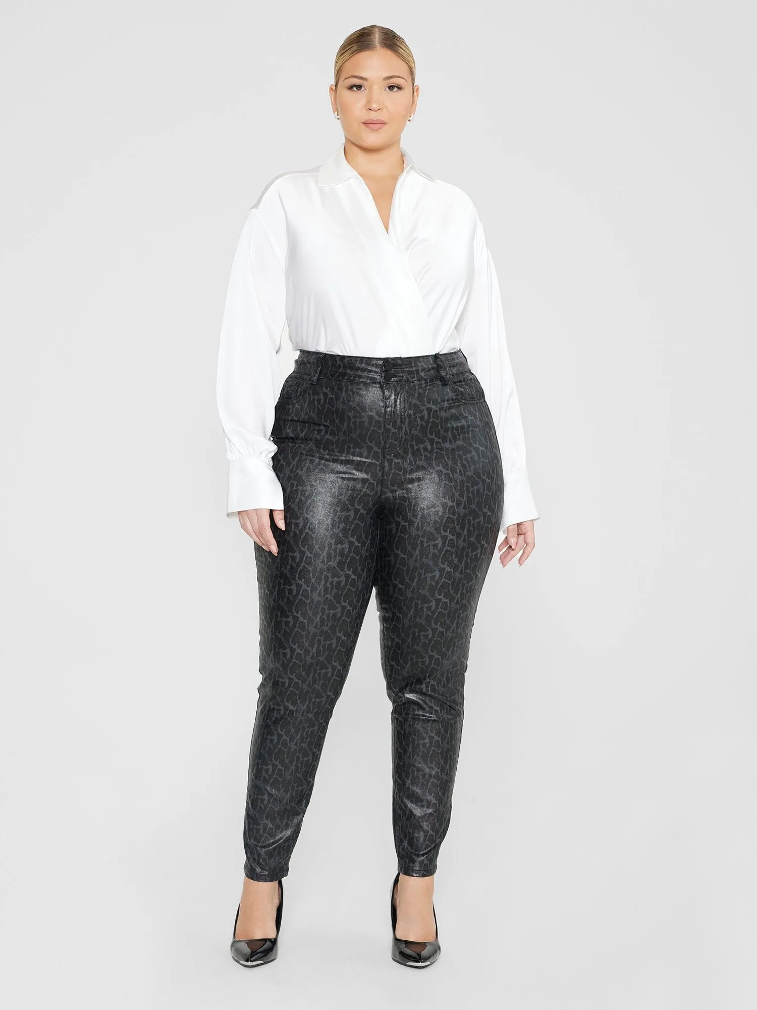 Deanna Coated Texture Faux Leather Pants