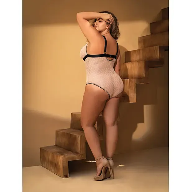 Diamond Mesh Bodysuit Nude/black