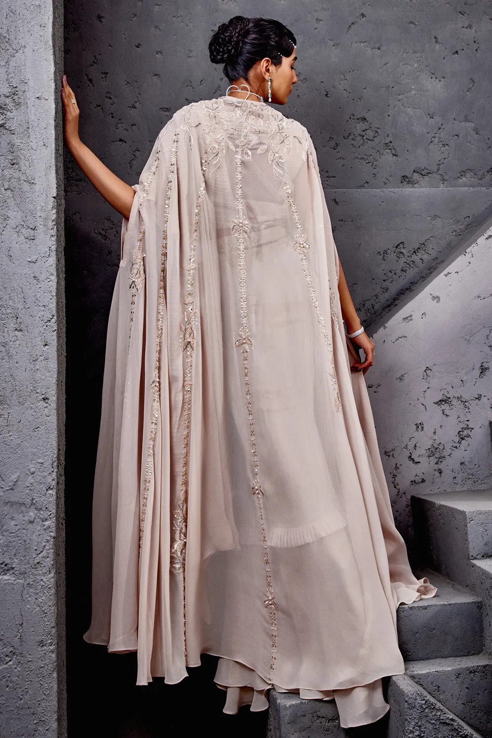 Draped Ruffle Saree with Cape