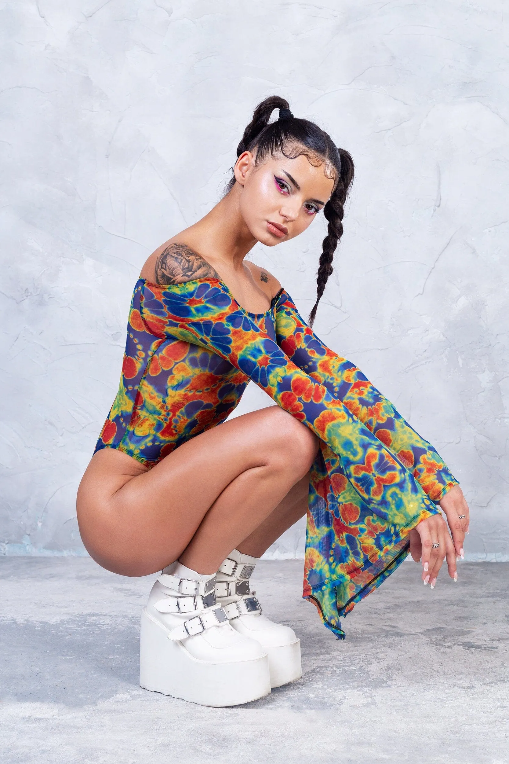 Dye-Hard sleeve Mesh Bodysuit