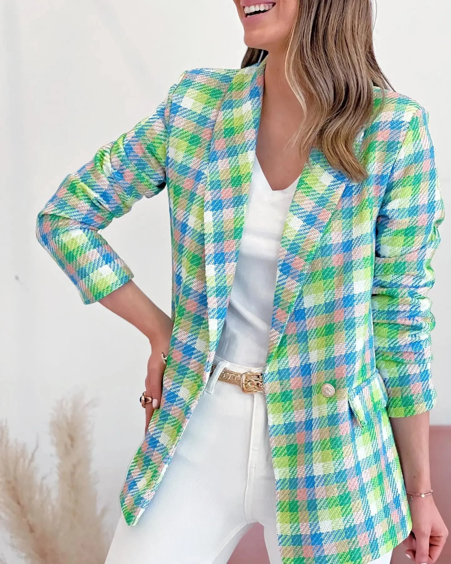 Elegant Long Sleeve Office Pocket Casual Suit Women's Jacket