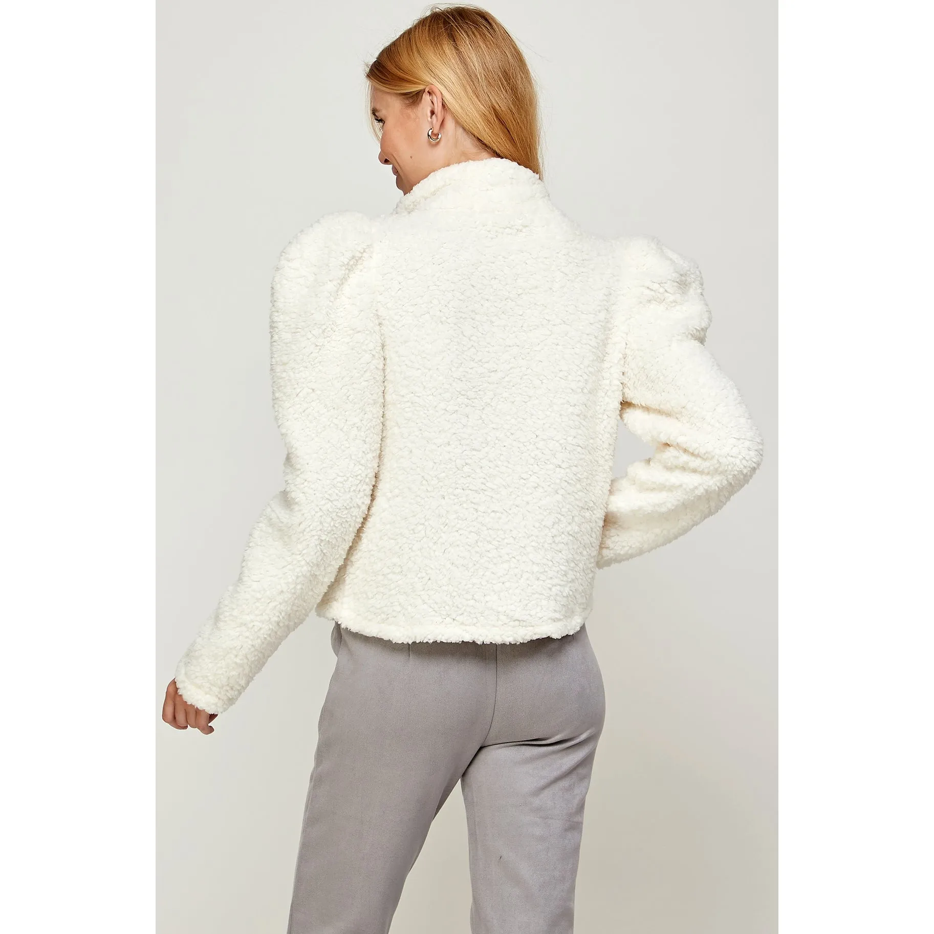 Ellison Ivory Puff Sleeve Teddy Bear Short Coat