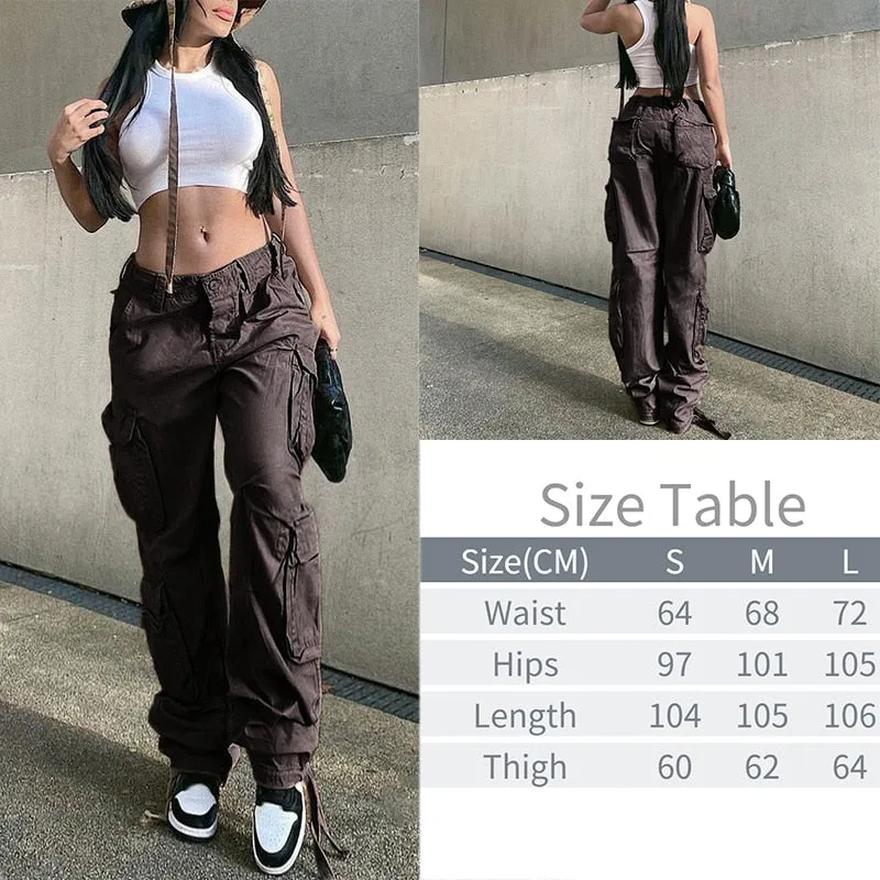 Fashionkova  Y2K Pockets Cargo Pants Women Oversize Baggy Pants Streetwear Harajuku Vintage Casual Loose Sweatpants Wide Leg Denim Trousers