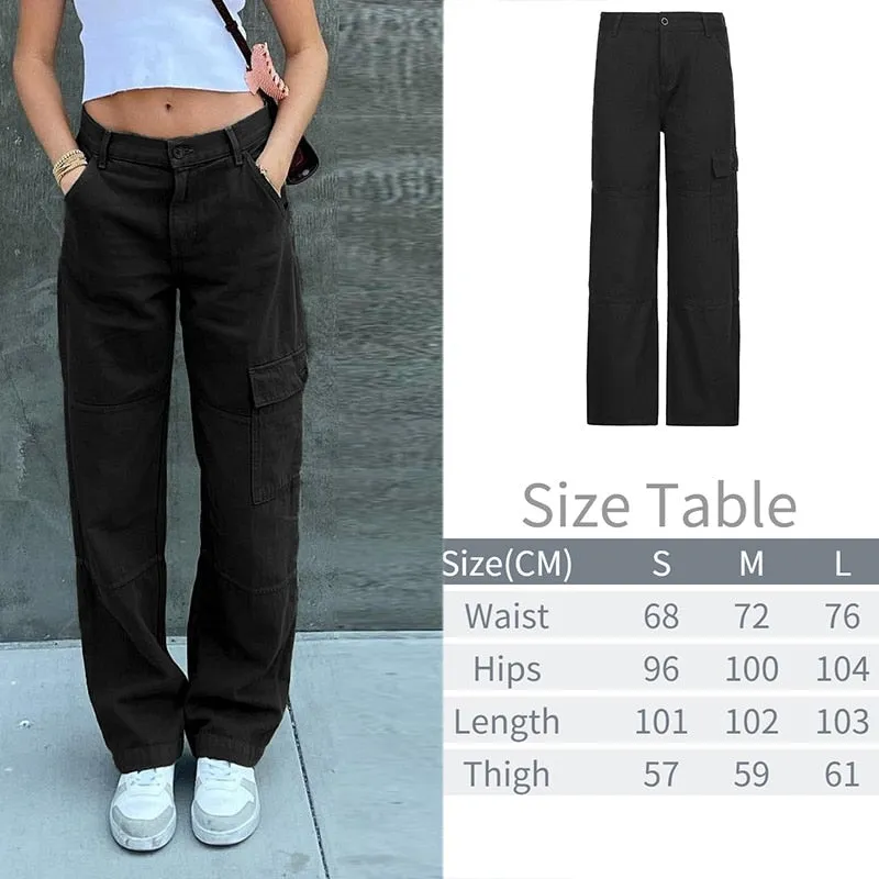 Fashionkova  Y2K Pockets Cargo Pants Women Oversize Baggy Pants Streetwear Harajuku Vintage Casual Loose Sweatpants Wide Leg Denim Trousers