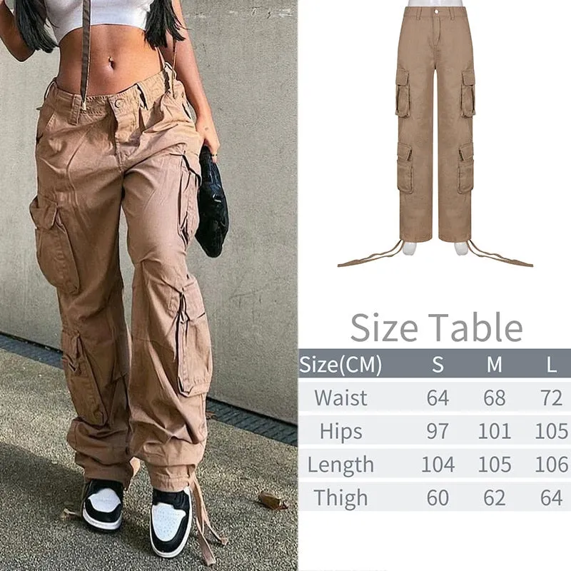 Fashionkova  Y2K Pockets Cargo Pants Women Oversize Baggy Pants Streetwear Harajuku Vintage Casual Loose Sweatpants Wide Leg Denim Trousers