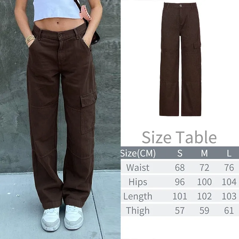 Fashionkova  Y2K Pockets Cargo Pants Women Oversize Baggy Pants Streetwear Harajuku Vintage Casual Loose Sweatpants Wide Leg Denim Trousers