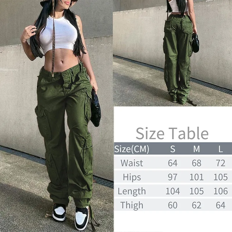 Fashionkova  Y2K Pockets Cargo Pants Women Oversize Baggy Pants Streetwear Harajuku Vintage Casual Loose Sweatpants Wide Leg Denim Trousers