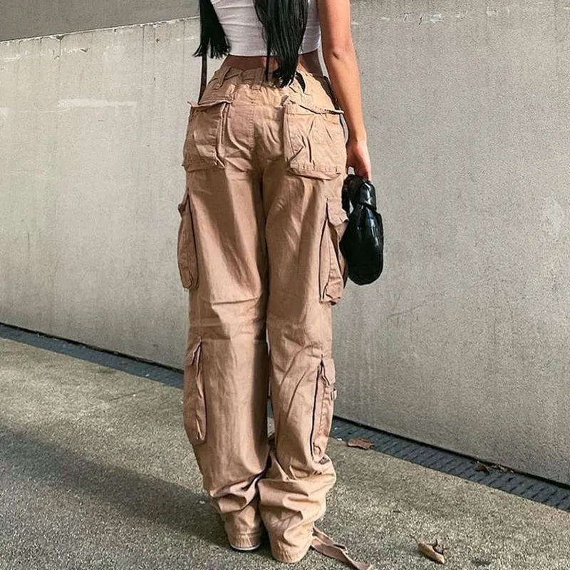 Fashionkova  Y2K Pockets Cargo Pants Women Oversize Baggy Pants Streetwear Harajuku Vintage Casual Loose Sweatpants Wide Leg Denim Trousers
