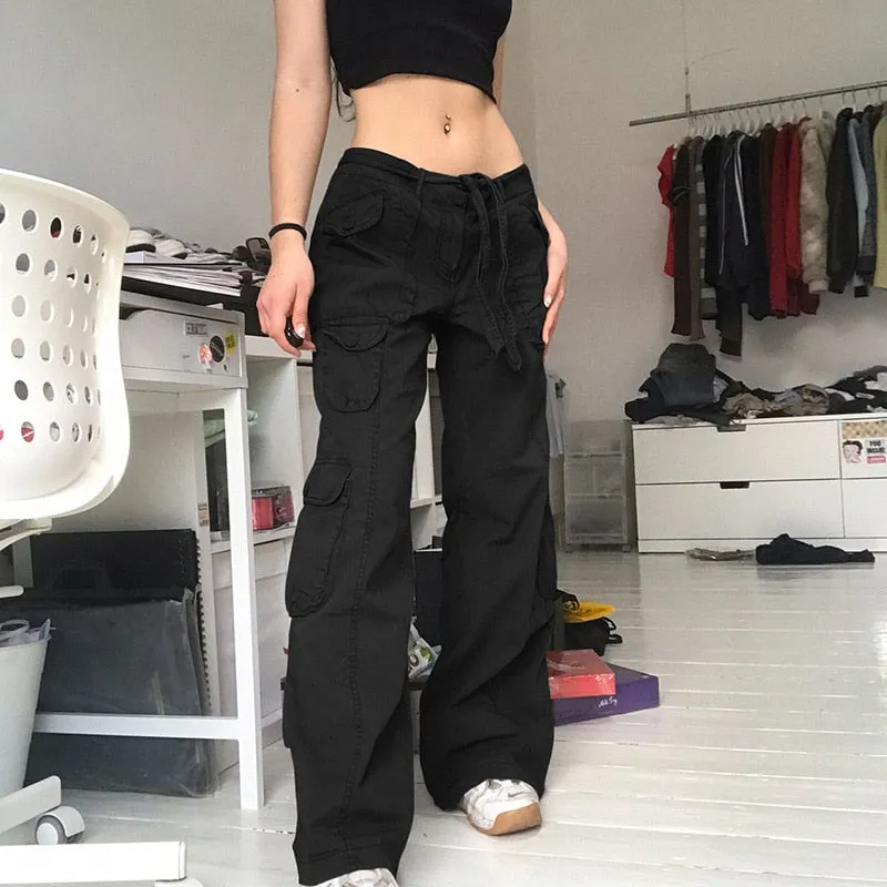 Fashionkova  Y2K Pockets Cargo Pants Women Oversize Baggy Pants Streetwear Harajuku Vintage Casual Loose Sweatpants Wide Leg Denim Trousers