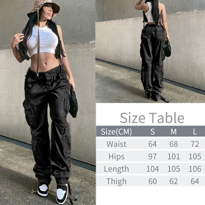 Fashionkova  Y2K Pockets Cargo Pants Women Oversize Baggy Pants Streetwear Harajuku Vintage Casual Loose Sweatpants Wide Leg Denim Trousers