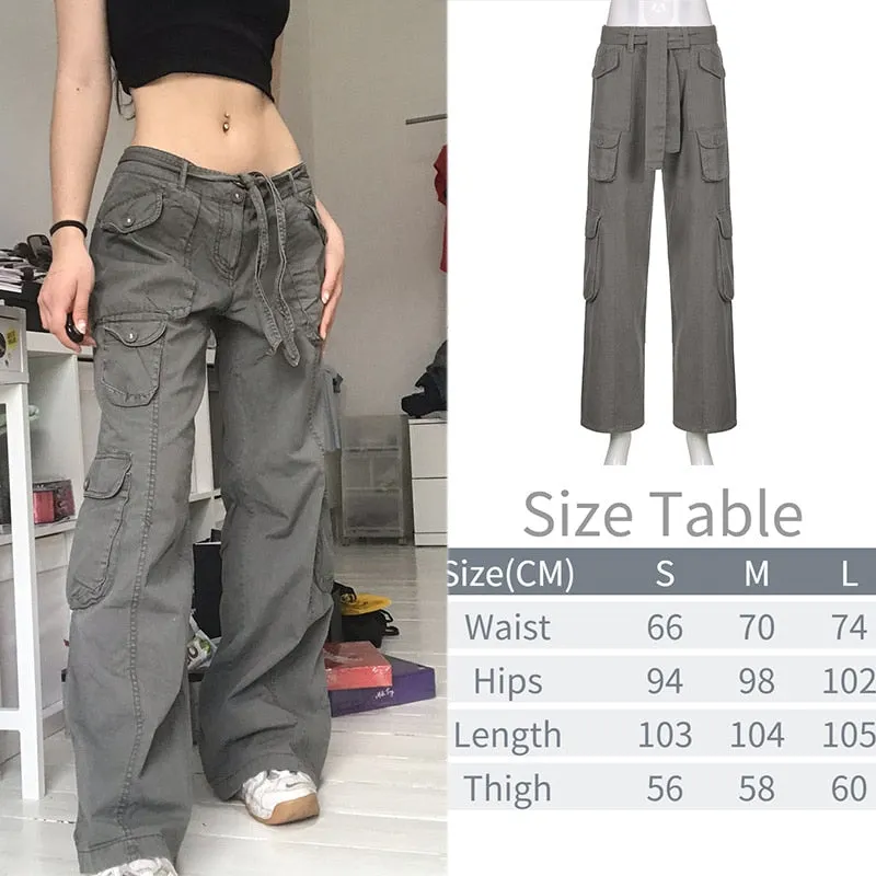 Fashionkova  Y2K Pockets Cargo Pants Women Oversize Baggy Pants Streetwear Harajuku Vintage Casual Loose Sweatpants Wide Leg Denim Trousers