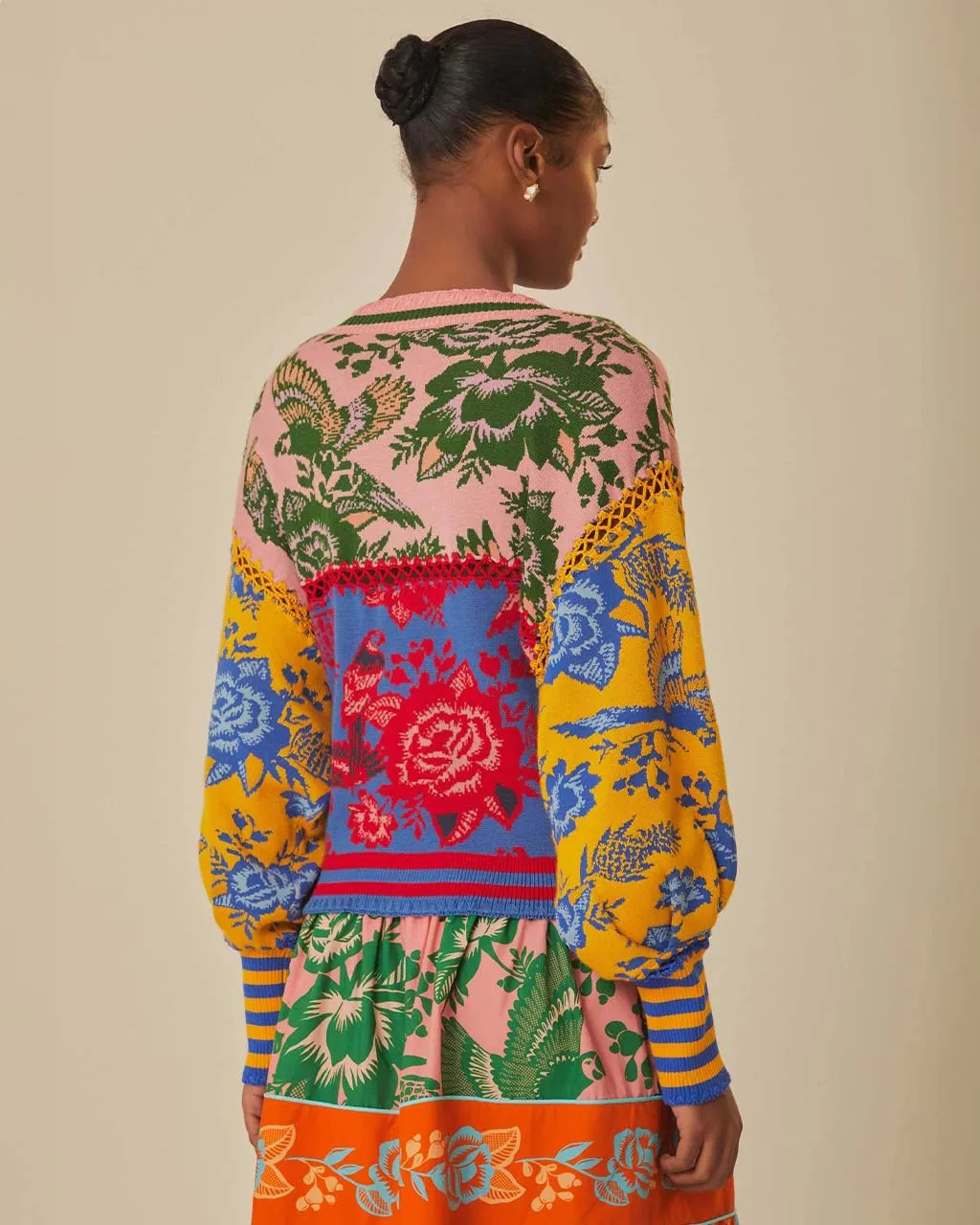 Floral De Renda Patch Knit Cardigan