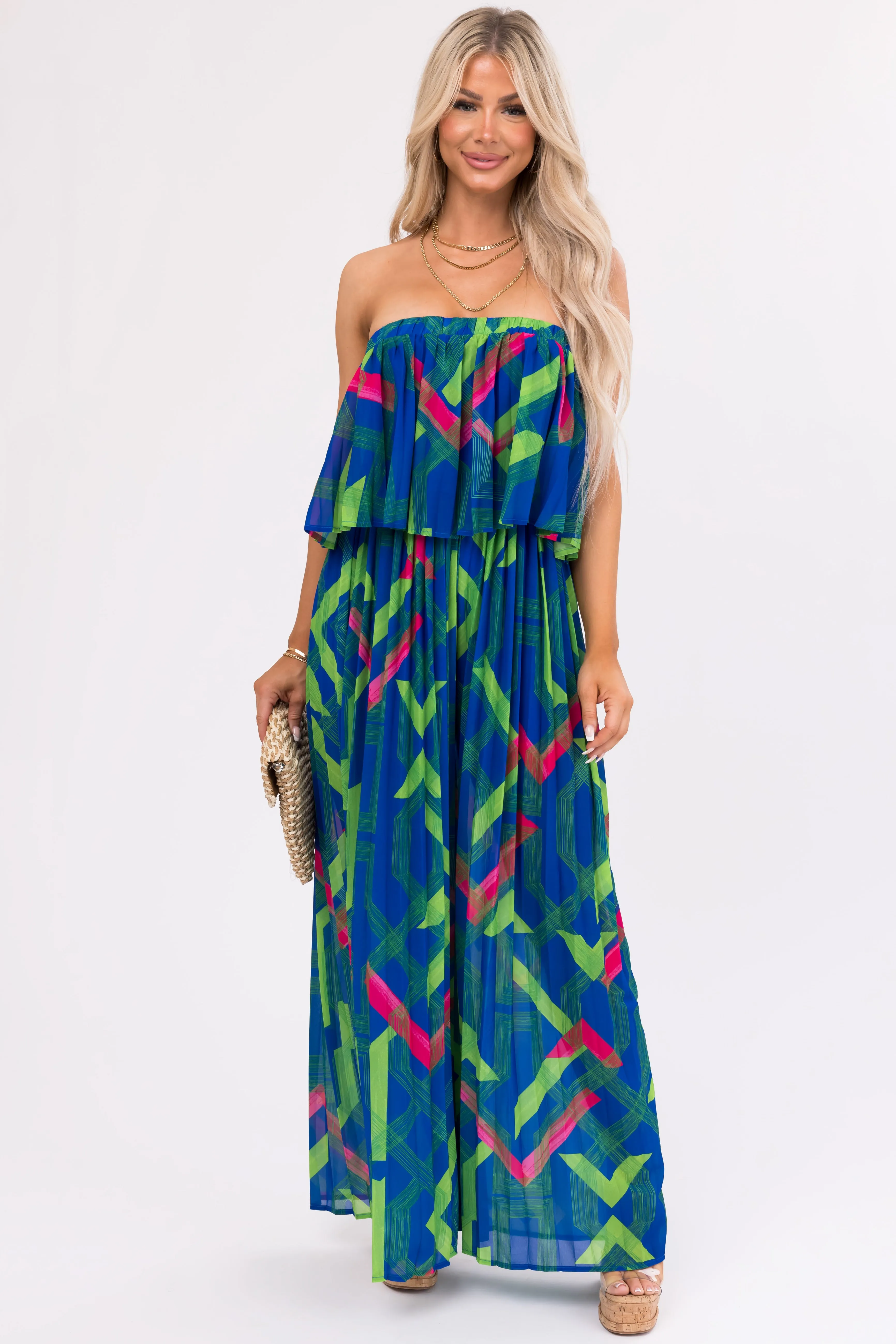 Flying Tomato Royal Blue Strapless Jumpsuit