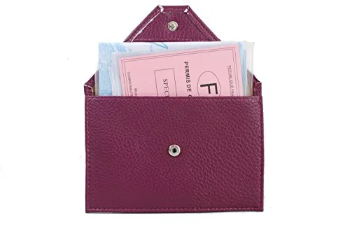 Frédéric Johns® - Porte Papier Voiture en Cuir - Format enveloppe - étui Carte Grise, permis, Carte d'identité, Cartes, très Complet, Cuir Souple pour Homme ou Femme - J (Violet)