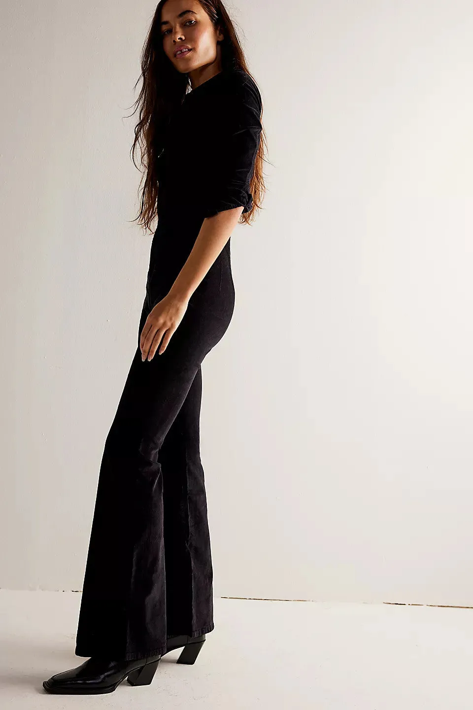 Free People Jayde Cord Flare Jumpsuit in Black