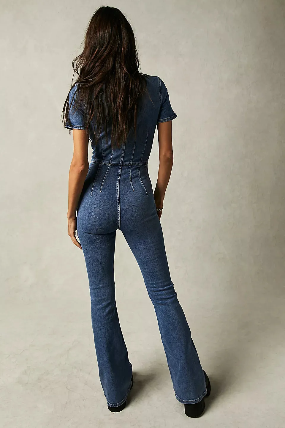 Free People Jayde Flare Jumpsuit in Sunburst Blue
