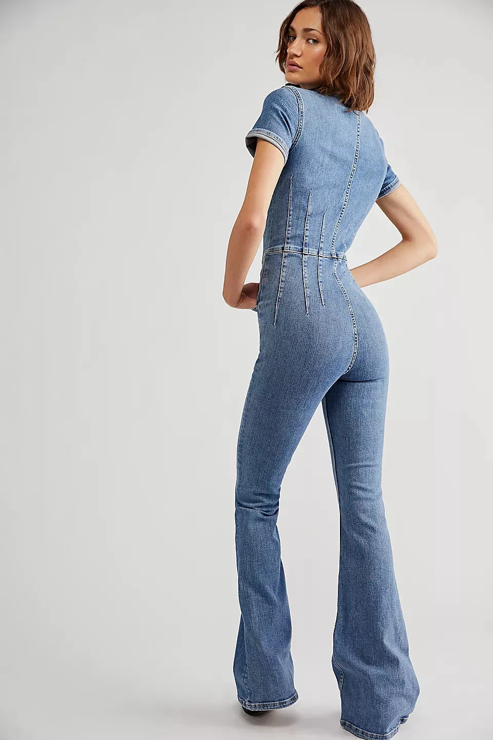 Free People Jayde Flare Jumpsuit in Sunburst Blue