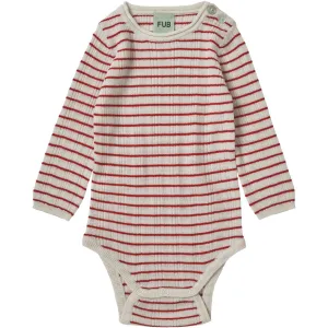 FUB Ecru/Red Baby Rib Bodysuit Ls