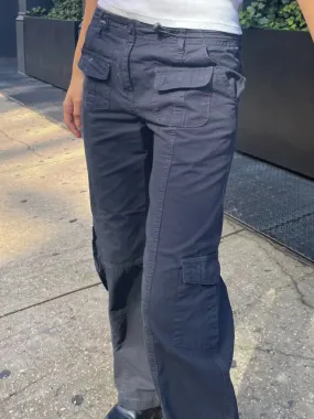 Girlary Drawstring Pocket Navy Cargo Pants Women Four Season Solid Elastic High Waist Straight Pants Retro Streetwear Y2k Trousers