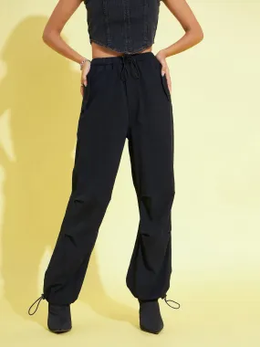 Girls Black Tencel Pull Hem Cargo Pants - Lyush Kids