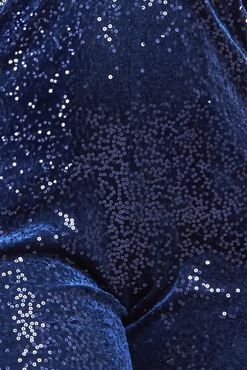 Goddiva Sequin & Velvet Corset Jumpsuit - Navy