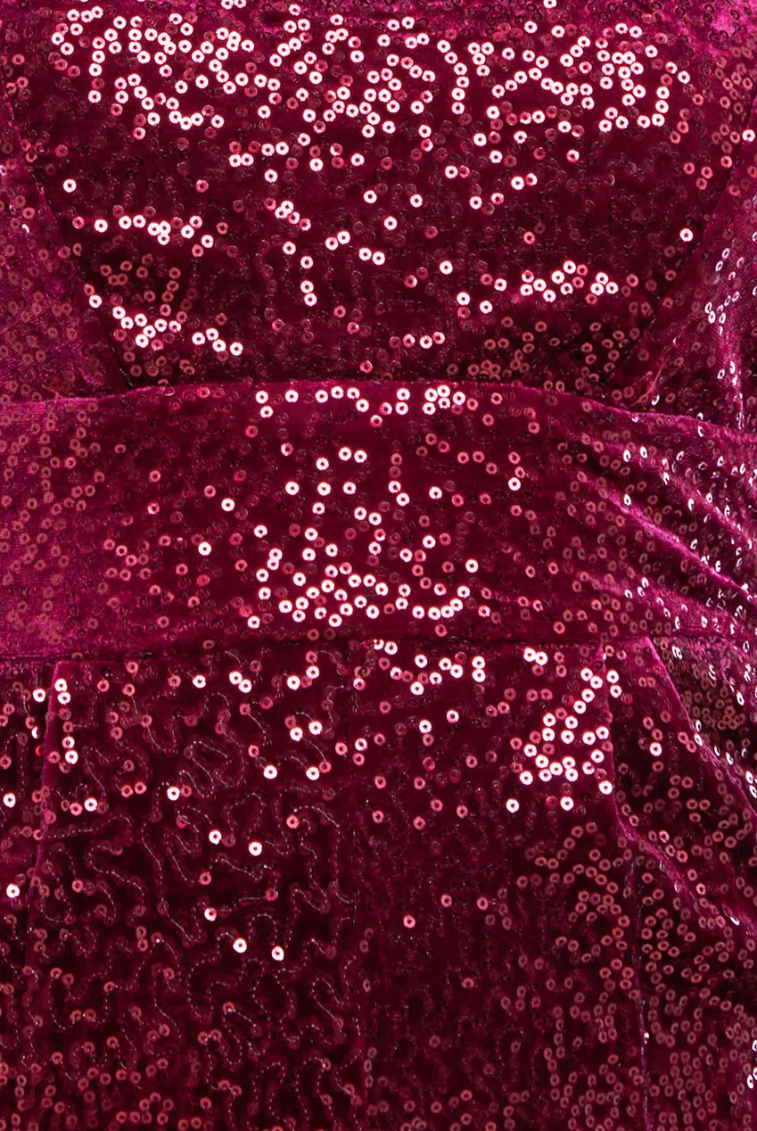 Goddiva Sequin & Velvet Corset Jumpsuit - Wine