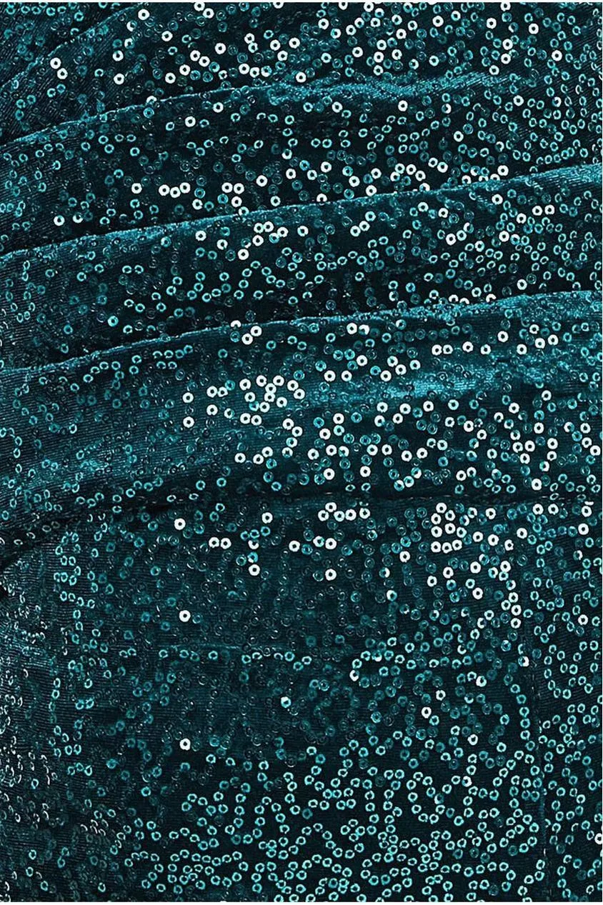 Goddiva Sequin Velvet Bardot Jumpsuit - Emerald Green